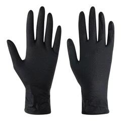 Перчатки нитриловые сверхпрочные с текстурой SFM MEGA TEX BLACK, Германия, 25 пар (50 штук), размер 6-7, S (малый)