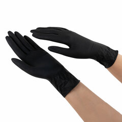 Перчатки нитриловые сверхпрочные с текстурой SFM MEGA TEX BLACK, Германия, 25 пар (50 штук), размер 8-9 (большой)
