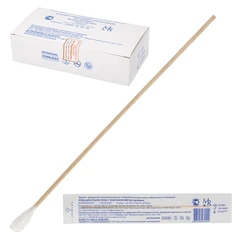 Зонд-тампон 10 мм, длина 20 см, дерево/хлопок, без пробирки, стерильный, КОМПЛЕКТ 100 шт., MR MED