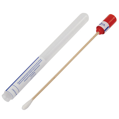 Зонд-тампон в пробирке без среды, длина 15 см, дерево/хлопок, стерильный, КОМПЛЕКТ 100 шт., MR MED