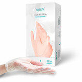 Перчатки виниловые смотровые 50 пар (100 штук), размер 8-9, L (большой), прозрачные SAF&TY