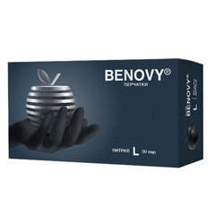 Перчатки нитриловые смотровые 50 пар (100 штук), размер 8-9, L (большой), черные, BENOVY MultiColor, К