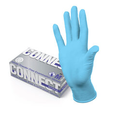 Перчатки нитриловые смотровые 100 пар (200 штук), размер 7-8, М (средний), голубые, CONNECT