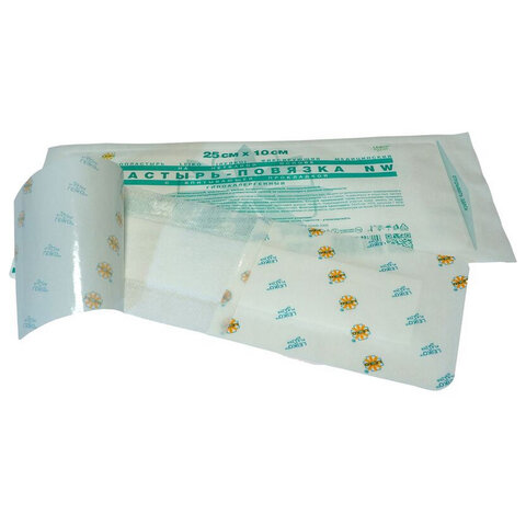 Пластырь-повязка 10х25 см LEIKO КОМПЛЕКТ 50 шт., нетканая основа c подушечкой ш/к 40721