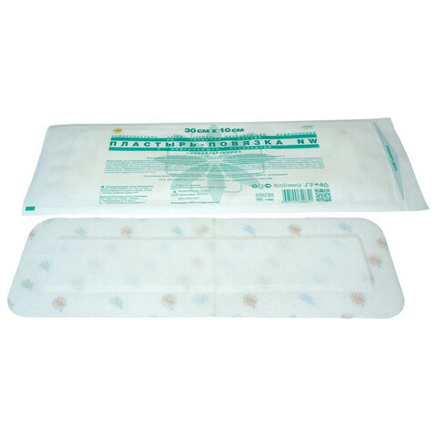 Пластырь-повязка 10х30 см LEIKO КОМПЛЕКТ 50 шт., нетканая основа c подушечкой ш/к 40868