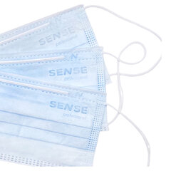 Маски медицинские SENSE одноразовые КОМПЛЕКТ 50 штук короб, 3-х слойные, мельтблаун, голубые