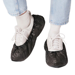 Бахилы, КОМПЛЕКТ 100 шт. (50 пар), ЭКСТРА, 39х14 см, двойная резинка, 30 мкм, 3,6 г, черные, ELEGREEN