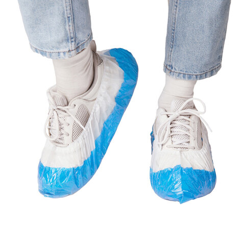 Бахилы двойные КОМПЛЕКТ 100шт (50пар) СУПЕР ЭКСТРА, 39х14см, двойн резин, 54мкм, 5,1г, ELEGREEN,5593