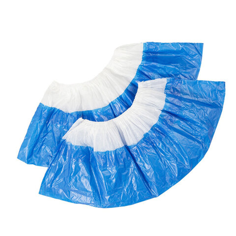 Бахилы двойные КОМПЛЕКТ 900шт (450пар) SUPER 65, 39х14см, двойная резин, 54мкм, 5,4г, ELEGREEN, 6745