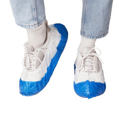 Бахилы двойные, КОМПЛЕКТ 1900 шт. (950 пар), СТАНДАРТ, 39&times;14 см, 28 мкм, 2,6 г, бело-синие, ELEGREEN