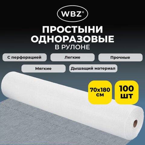 Простыня одноразовая белая рулонная с перфорацией 100 шт ЭКОНОМ 70х180 см, СМС, 12 гр,631701