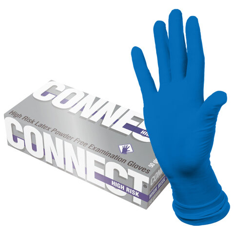 Перчатки латексные смотровые CONNECT HIGH RISK, 25 пар (50 шт.), размер S (малый), синие, CON-HR-01