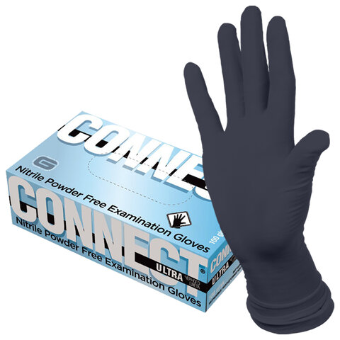 Перчатки нитриловые смотровые CONNECT ULTRA BLACK, 50 пар (100 шт.), размер L (большой), черные, CON-UB-INT-03
