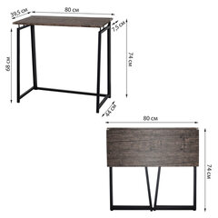 Стол на металлокаркасе BRABIX &laquo;LOFT CD-001&raquo;, 800&times;440&times;740 мм, складной, цвет морёный дуб, 641209