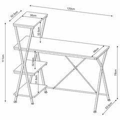 Стол на металлокаркасе BRABIX &laquo;LOFT CD-004&raquo;, 1200&times;535&times;1110 мм, 3 полки, цвет дуб антик, 641219