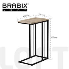 Стол журнальный на металлокаркасе BRABIX &laquo;LOFT CT-002&raquo;, 450&times;250&times;630 мм, цвет дуб натуральный, 641862