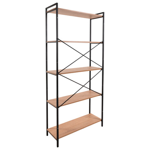 Стеллаж BRABIX "SMART SH-004", 904х360х1950 мм, ЛОФТ, 5 полок, металл/ЛДСП ясень шимо светлый, каркас черный, 641943 - фото 7