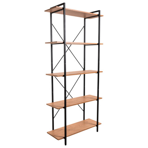 Стеллаж BRABIX "SMART SH-004", 904х360х1950 мм, ЛОФТ, 5 полок, металл/ЛДСП бунратти, каркас черный, 641944