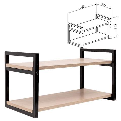 Полка BRABIX "SMART WS-002", 580х290х300 мм, ЛОФТ, 2 полки, металл/ЛДСП ясень шимо светлый, 641951