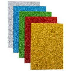 Пористая резина/<wbr/>фоамиран А4, 2 мм, НАБОР, 5 листов, 5 цветов, яркие цвета, блестки, самоклеящаяся, ОСТРОВ СОКРОВИЩ, 660081