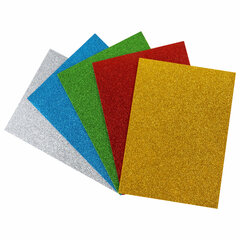 Пористая резина/<wbr/>фоамиран А4, 2 мм, НАБОР, 5 листов, 5 цветов, яркие цвета, блестки, самоклеящаяся, ОСТРОВ СОКРОВИЩ, 660081