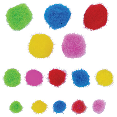 Помпоны для творчества, ассорти, 5 цветов, 8 мм/15 мм/25 мм, 100 шт., ОСТРОВ СОКРОВИЩ, 661436 - фото 4