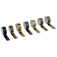 Клейкие WASHI-ленты для декора с фольгой &laquo;ЧЕРНОЕ ЗОЛОТО&raquo;, 15 мм х 3 м, 7 шт., рисовая бумага, ОСТРОВ СОКРОВИЩ, 661714