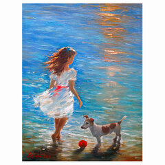 Картина стразами (алмазная мозаика) 40&times;50 см, ОСТРОВ СОКРОВИЩ &laquo;Девочка с собачкой&raquo;, без подрамника, 662588