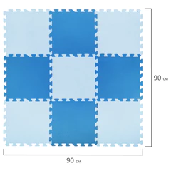 Коврик-пазл 0,9&times;0,9 м, мягкий, сине-голубой, 9 элементов, 30&times;30 см, толщина 1 см, ЮНЛАНДИЯ, 664662