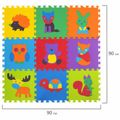 Коврик-пазл 0,9&times;0,9 м мягкий &laquo;Зверушки&raquo;, 9 элементов, 30&times;30 см, толщина 1 см, ЮНЛАНДИЯ, 664666