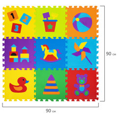 Коврик-пазл 0,9&times;0,9 м, мягкий, &laquo;Игрушки&raquo;, 9 элементов, 30&times;30 см, толщина 1 см, ЮНЛАНДИЯ, 646668