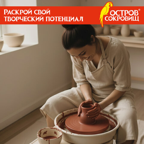 Глина для лепки красная ОСТРОВ СОКРОВИЩ, 1 кг, готовая, размачиваемая, 664681