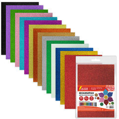 Пористая резина/<wbr/>фоамиран А4, 2 мм, НАБОР, 15 листов, 15 цветов, яркие цвета, блестки, ОСТРОВ СОКРОВИЩ, 665102