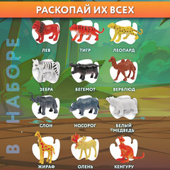 Набор для раскопок "Дикие животные", 12 видов, карточки, инструменты, BRAUBERG KIDS, 665128