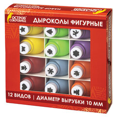 Дыроколы фигурные, НАБОР 12 видов, диаметр вырубки 10 мм, ОСТРОВ СОКРОВИЩ, 665226