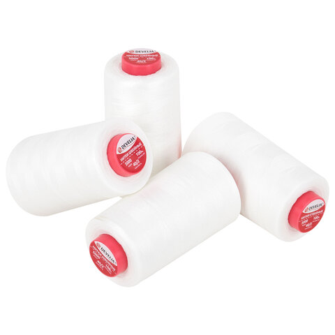 Нитки швейные 40/2 5000 ярд. (4572 м), Набор 4 белых, DEVELIA (Девелиа),  665427