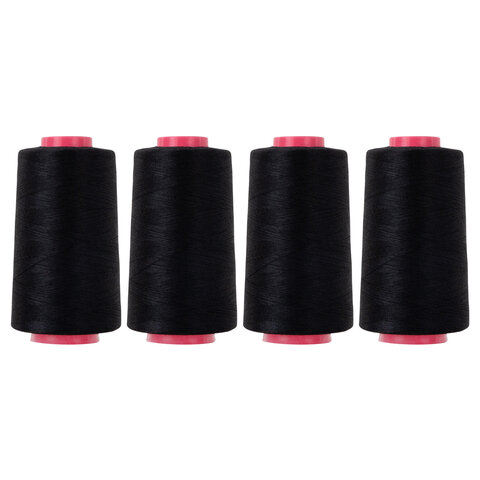 Нитки швейные 40/2 5000 ярд. (4572 м), Набор 4 черных, DEVELIA (Девелиа), 665428