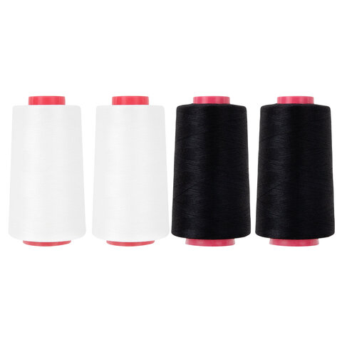 Нитки швейные 40/2 5000 ярд. (4572 м), Набор 2 белых/2 черных, DEVELIA (Девелиа), 665429