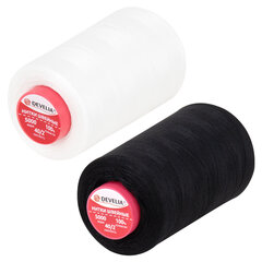 Нитки швейные 40/<wbr/>2 5000 ярд. (4572 м), Набор 2 белых/<wbr/>2 черных, DEVELIA (Девелиа), 665429