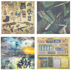 Бумага для скрапбукинга 30&times;30 см &laquo;Милитари&raquo;, двусторонняя, 12 листов, 180 г/<wbr/>м<sup>2</sup>, ОСТРОВ СОКРОВИЩ, 665436