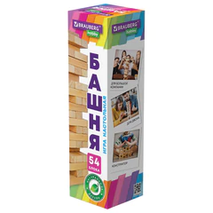 Игра настольная &laquo;БАШНЯ&raquo;, 54 деревянных блока, BRAUBERG HOBBY, 665492