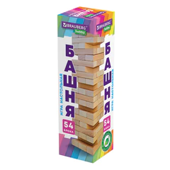 Игра настольная &laquo;БАШНЯ&raquo;, 54 деревянных блока, BRAUBERG HOBBY, 665492