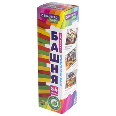 Игра настольная &laquo;ЦВЕТНАЯ БАШНЯ&raquo;, 54 окрашенных деревянных блока + кубик, BRAUBERG HOBBY, 665493