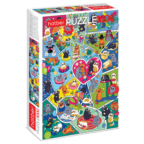 Пазл картонный 1000 элементов АССОРТИ, 10 дизайнов, 480х680 мм, HATBER