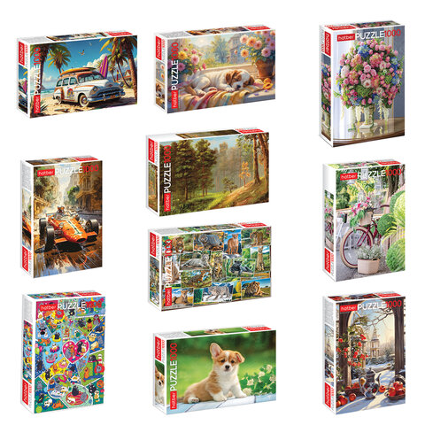 Пазл картонный 1000 элементов АССОРТИ, 10 дизайнов, 480х680мм, HATBER