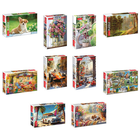 Пазл картонный 1000 элементов АССОРТИ, 10 дизайнов, 480х680мм, HATBER