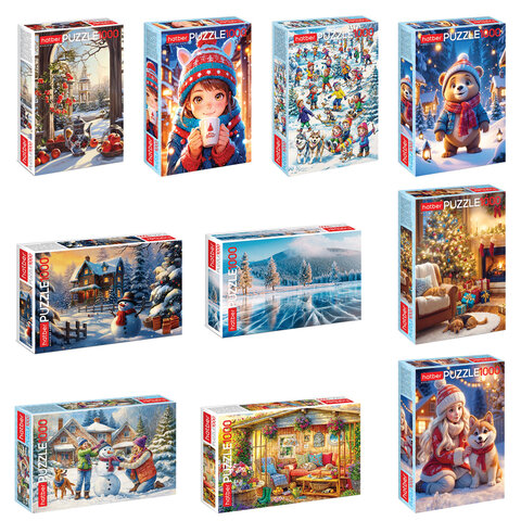 Пазл картонный 1000 элементов АССОРТИ, 10 дизайнов, 480х680мм, HATBER