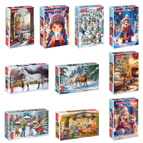 Пазл картонный 1000 элементов АССОРТИ, 10 дизайнов, 480х680мм, HATBER