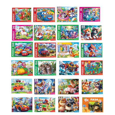 Пазл картонный "МАКСИ-ПАЗЛЫ", АССОРТИ, 180х125х40 мм, РК