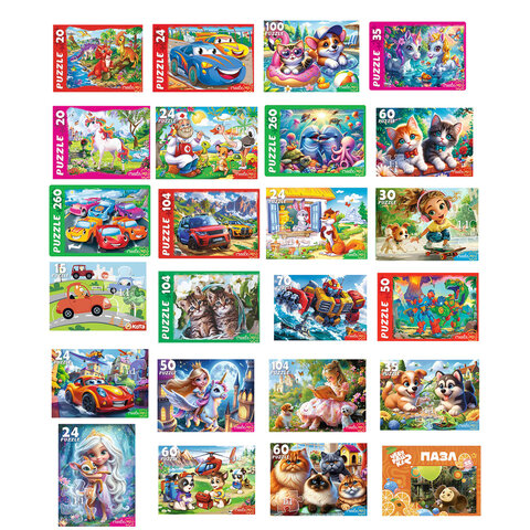 Пазл картонный "МАКСИ-ПАЗЛЫ", АССОРТИ, 180х125х40 мм, РК